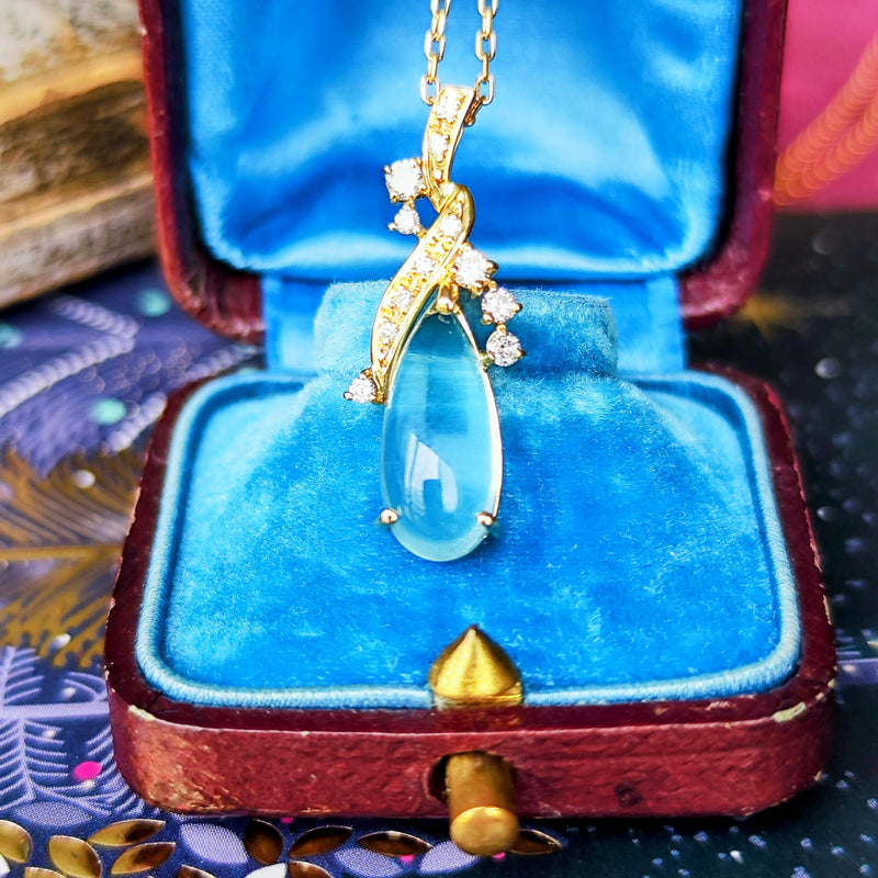 天然アクアマリンキャッツアイ 天然ダイヤモンド ネックレス