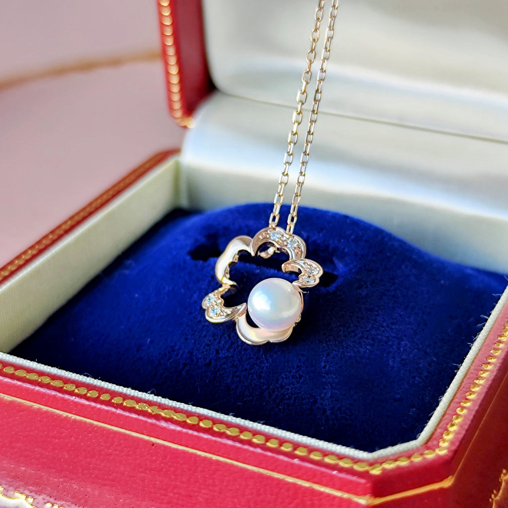 MIKIMOTO ミキモト さくらモチーフ あこや真珠 ダイヤモンド ネックレス
