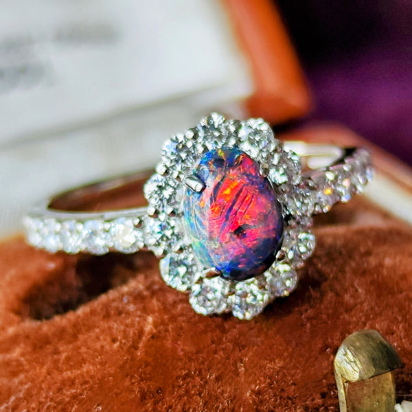 天然ブラックオパール オーストラリア産 天然ダイヤモンド リング