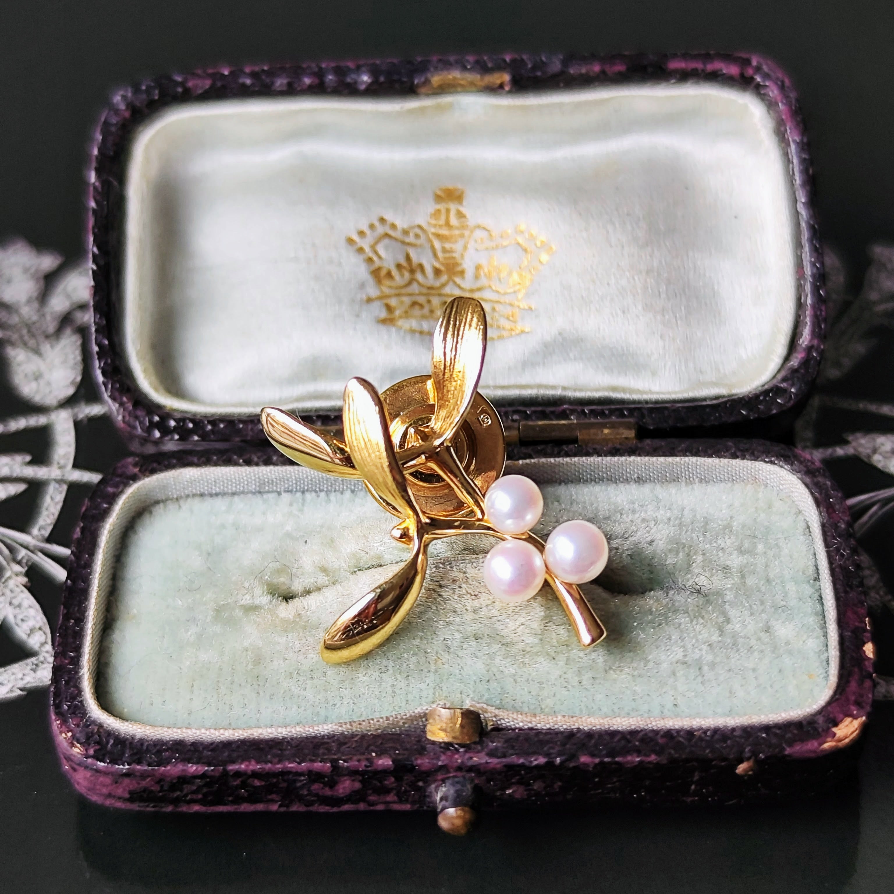 MIKIMOTO ミキモト ヤドリギモチーフ あこや真珠 ブローチ