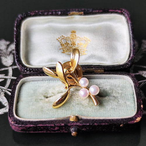 MIKIMOTO ミキモト ヤドリギモチーフ あこや真珠 ブローチ