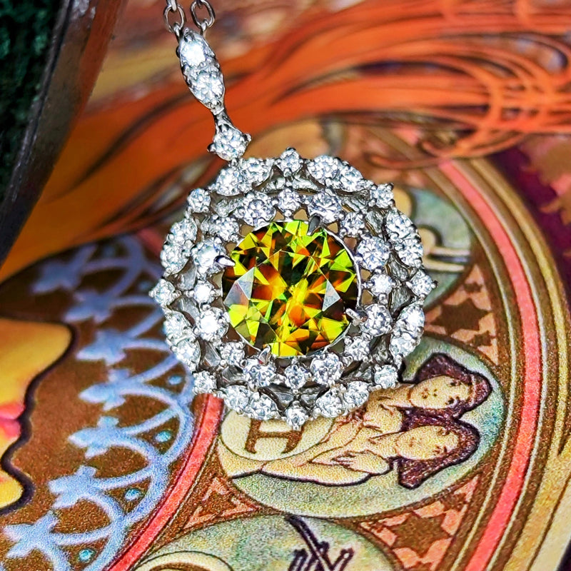 【クロムスフェーン】天然スフェーン 天然ダイヤモンド ネックレス