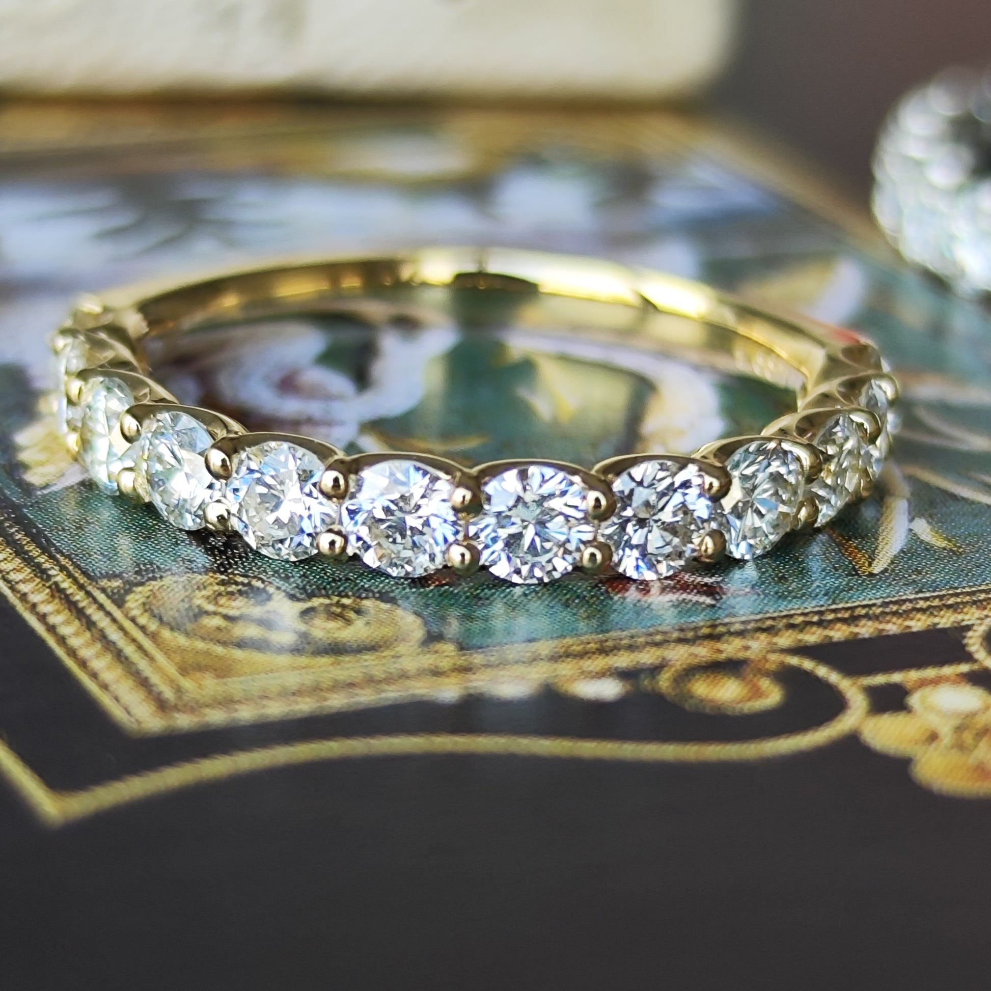 【全石ハート&キューピッド】天然ダイヤモンド 15石 ハーフエタニティリング 18金