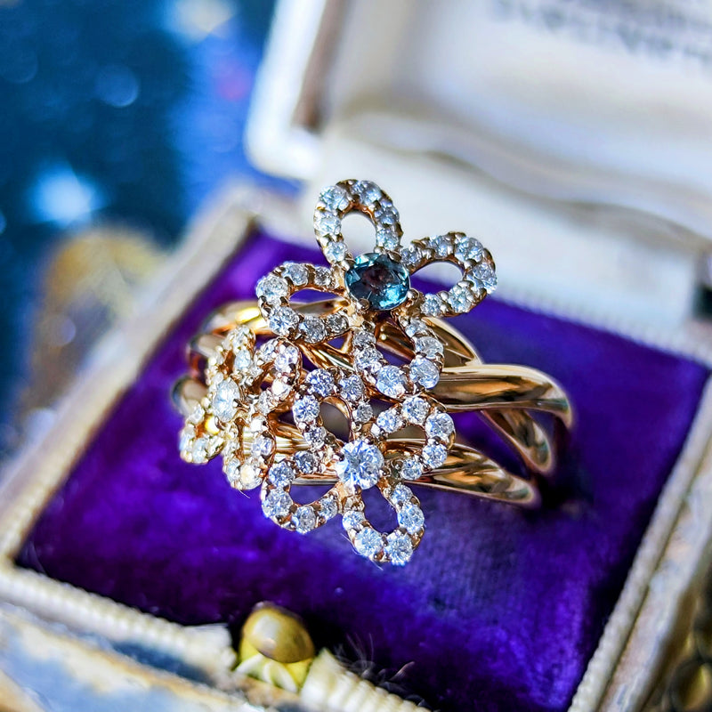 天然アレキサンドライト 天然ダイヤモンド フラワーモチーフリング