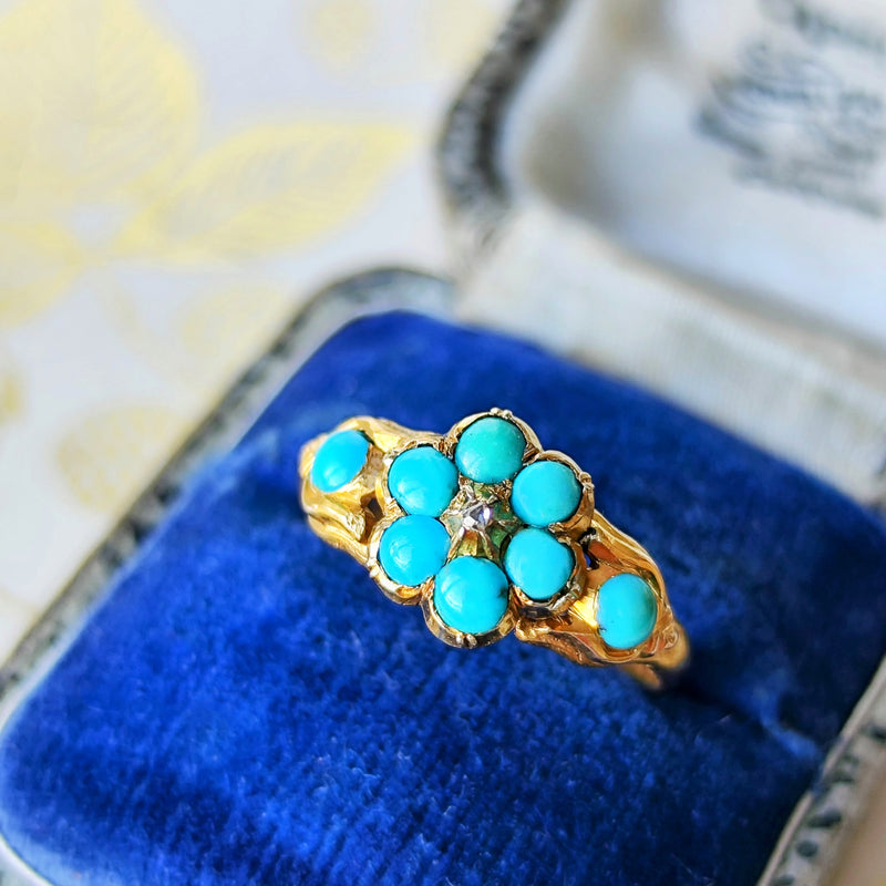 【イギリスアンティーク】トルコ石 天然ローズカットダイヤモンド センチメンタルジュエリー