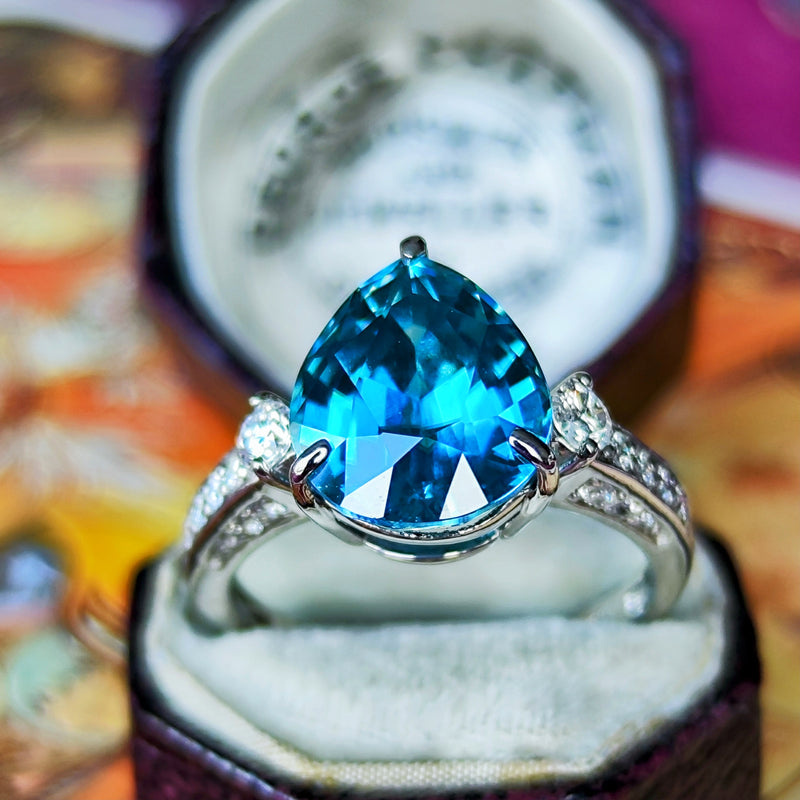 天然ジルコン 7.06ct 天然ダイヤモンド リング