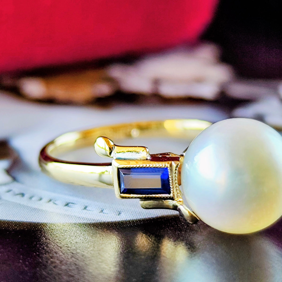 [Vintage Mikimoto] MIKIMOTO Akoya Pearl Sapphire 14K Gold Ring