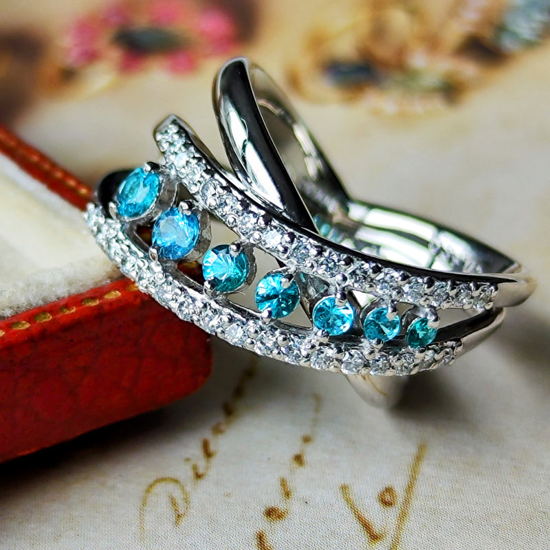 ハンドメイド一点物多石リング パライバトルマリン、各種ダイヤ、フェナカイト等 ハンドメイド一点物多石リング パライバトルマリン、各種ダイヤ