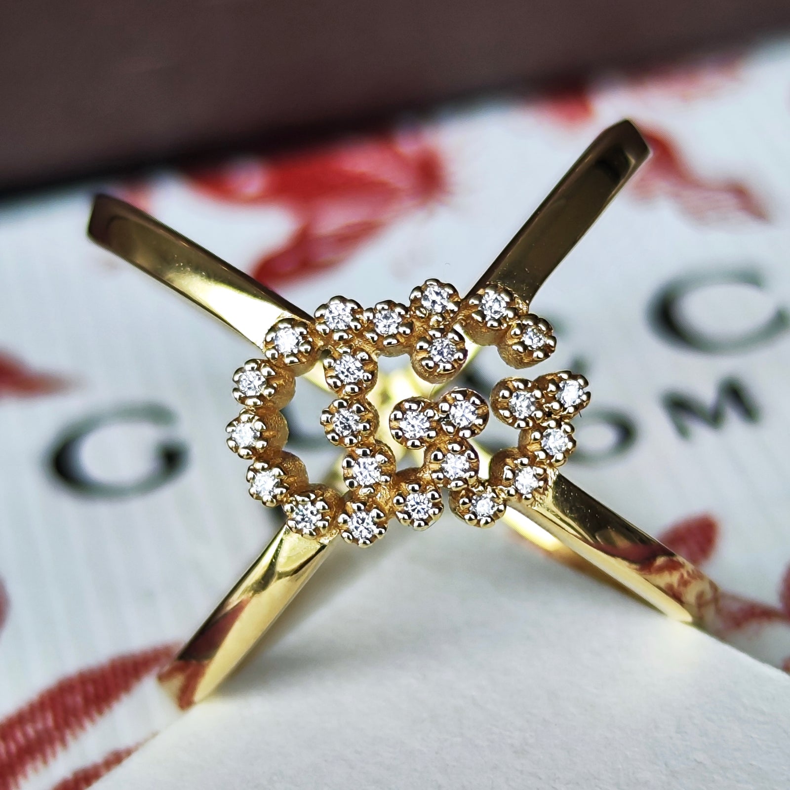 GUCCI グッチ CGランニング ダイヤモンド 18金YG 9号 リング