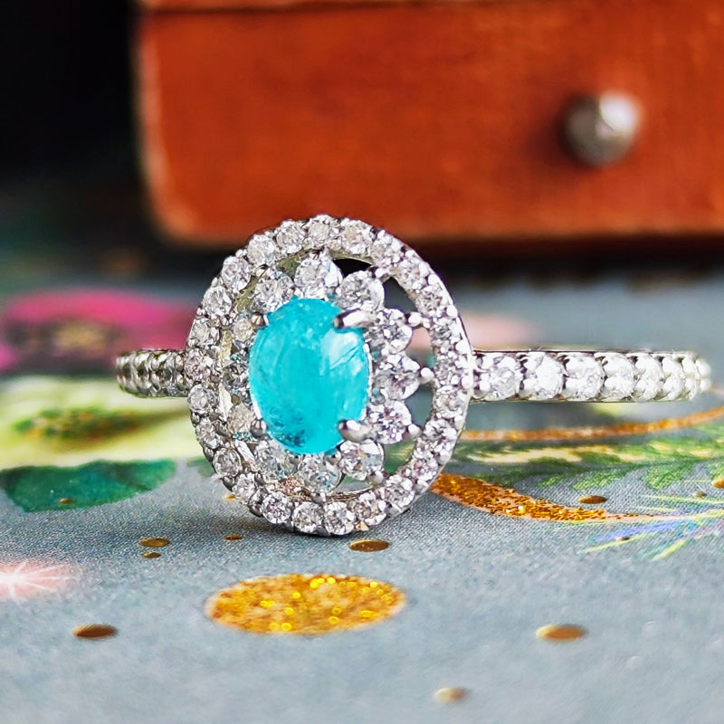 天然パライバトルマリン 0.36ct カボションカット 天然ダイヤモンド リング