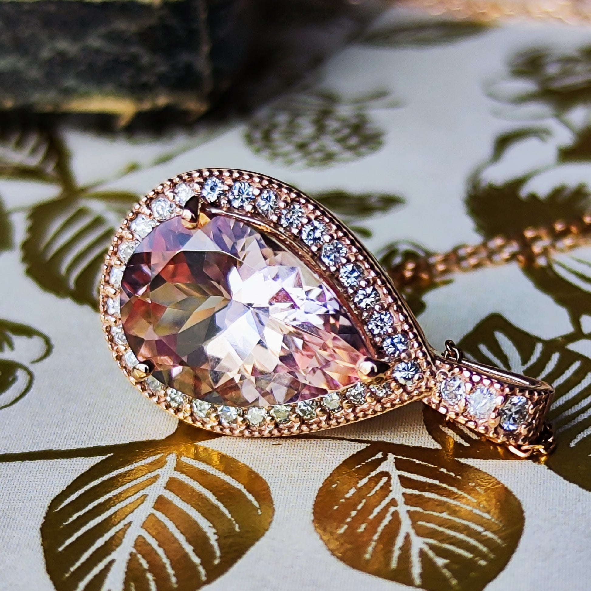 【大粒 3.09ct】天然モルガナイト 天然ダイヤモンド ネックレス