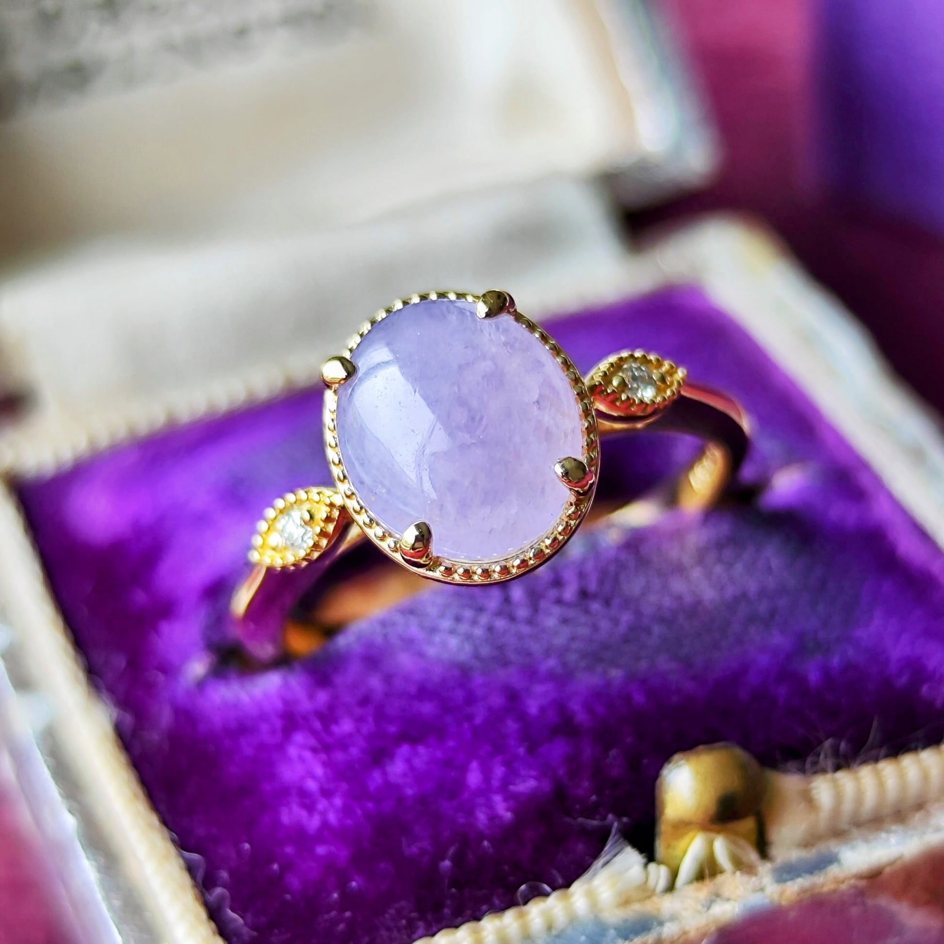 【ラベンダー翡翠】天然ダイヤモンド 18金リング