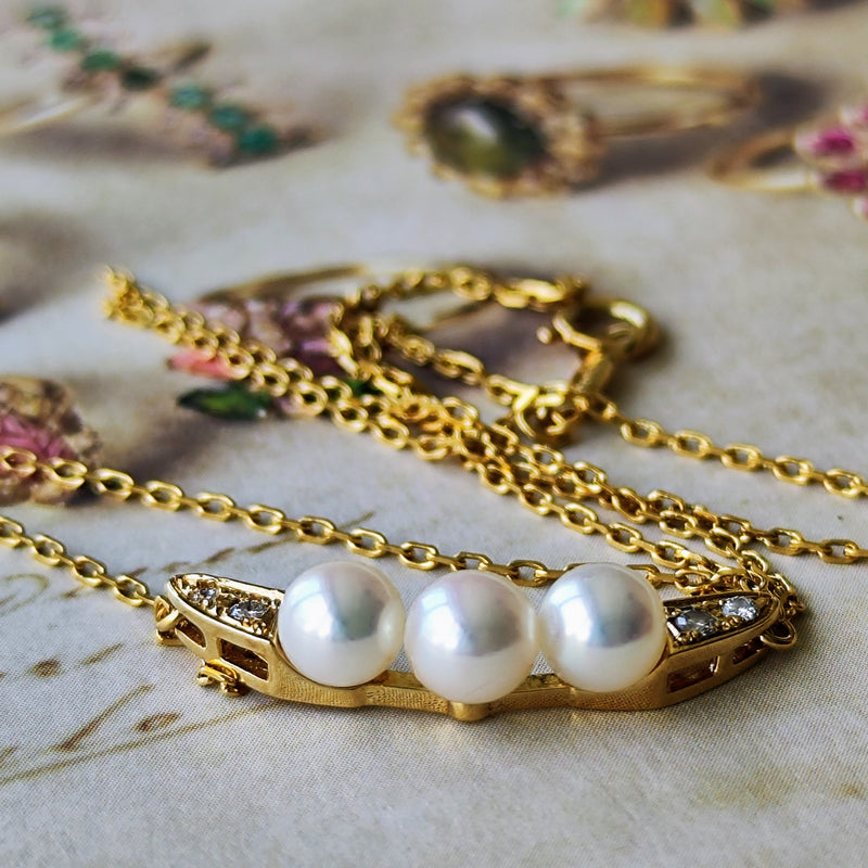 MIKIMOTO ミキモト あこや真珠 天然ダイヤモンド ネックレス