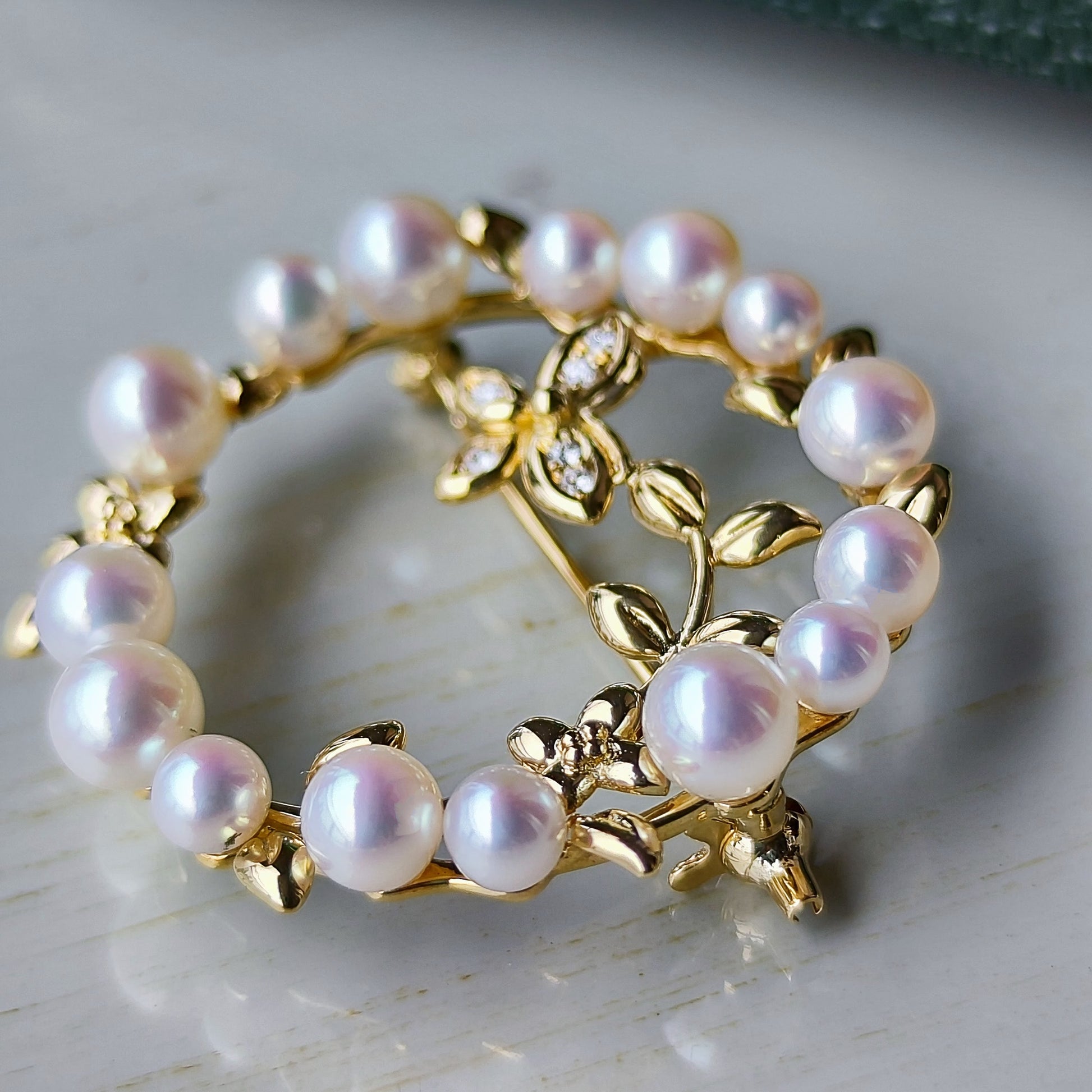 TASAKI 田崎真珠 植物と蝶々のモチーフ ブローチ