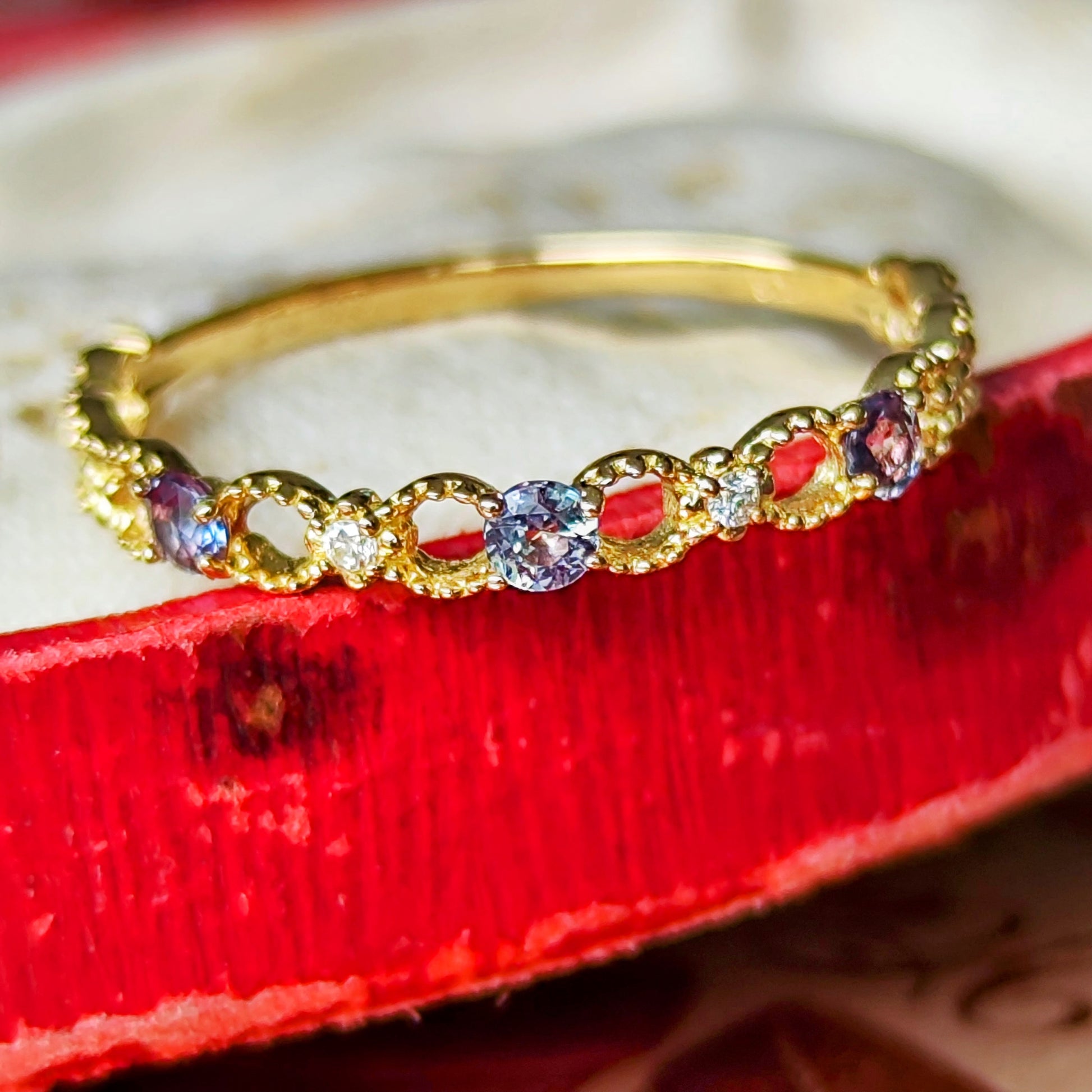 天然アレキサンドライト 天然ダイヤモンド レース リング