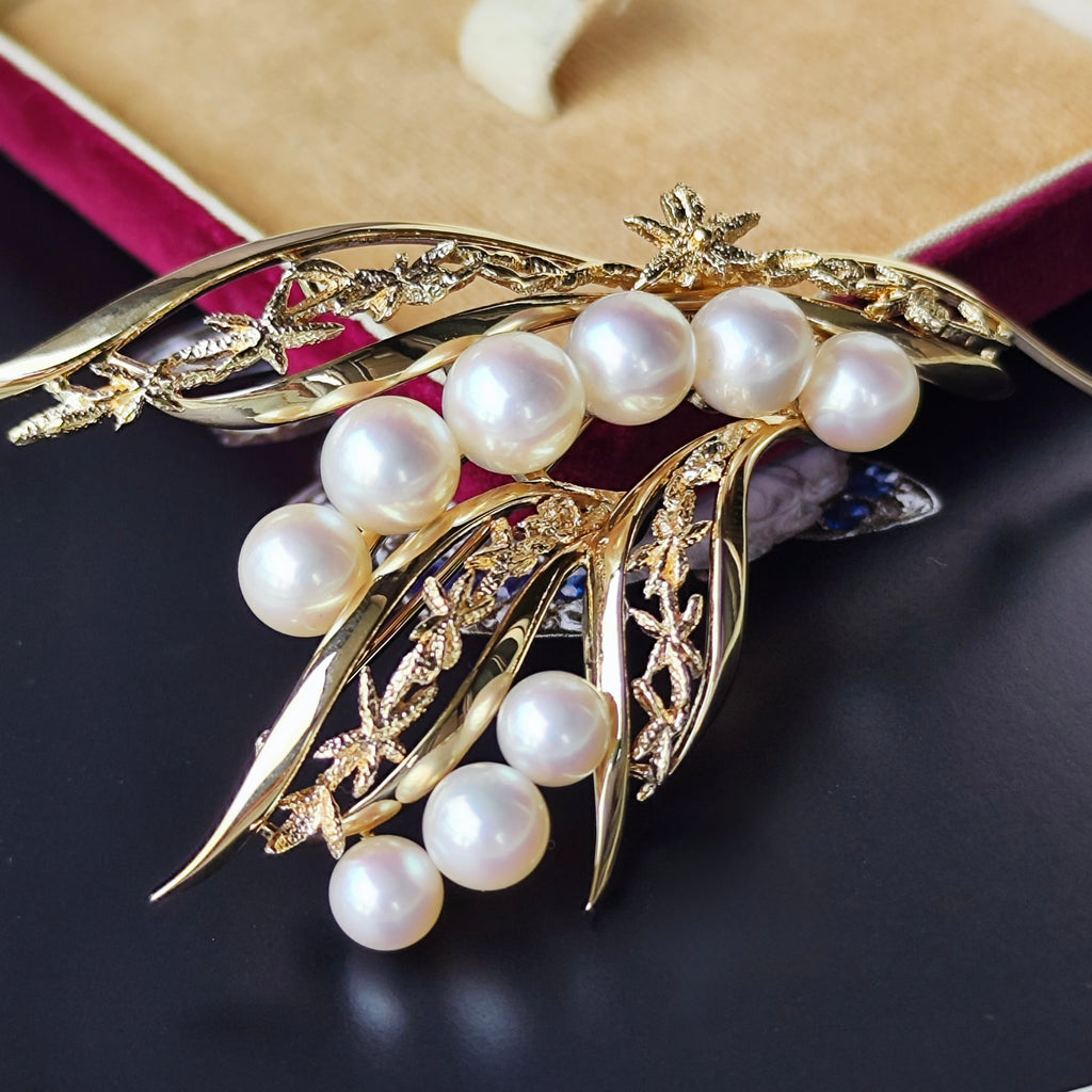 【オールドミキモト 】MIKIMOTO ミキモト あこや真珠 14金 ブローチ ①