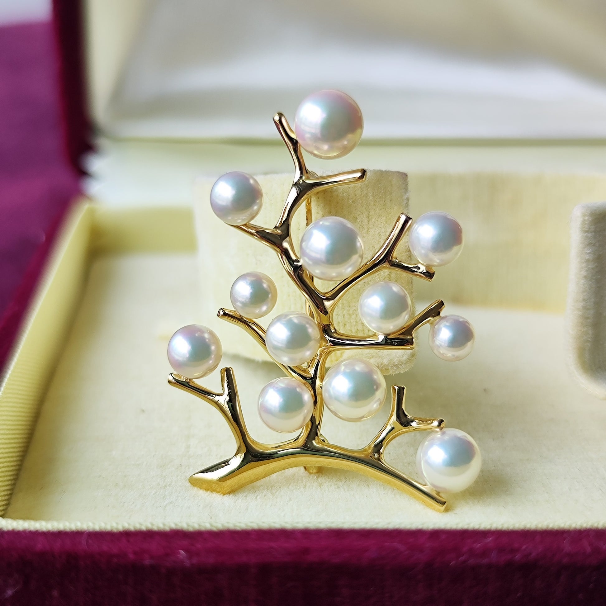 MIKIMOTO ミキモト 幸福の木 あこや真珠 18金ブローチ