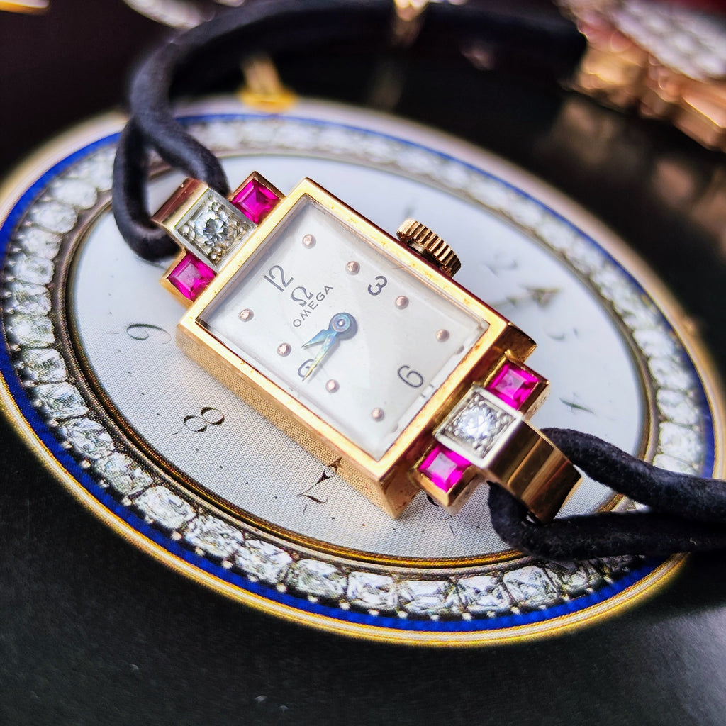 【OH済み】OMEGA オメガ 天然ダイヤモンド 合成ルビー 18金無垢時計
