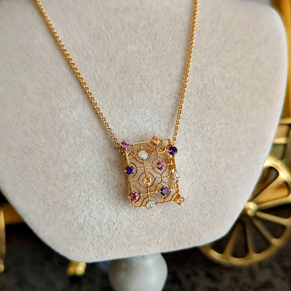 MIKIMOTO ミキモト 天然グロッシュラライトガーネット アメジスト トルマリン ダイヤモンド ネックレス