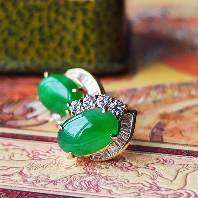 天然翡翠 天然ダイヤモンド ピアス