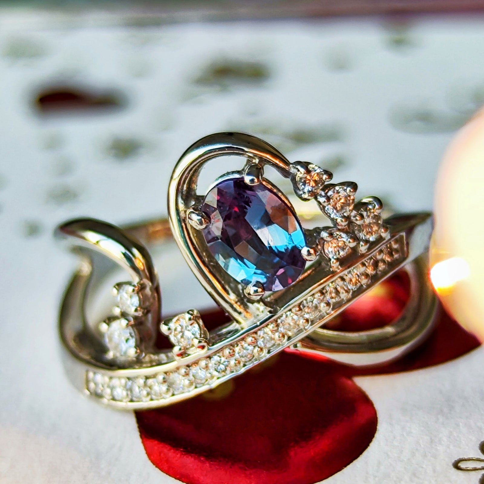 天然アレキサンドライト 0.41ct 天然ダイヤモンド リング – Mico宝飾店