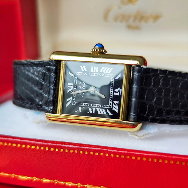 【OH済み】Cartier カルティエ マストタンク ブラックローマンオニキス 手巻き腕時計