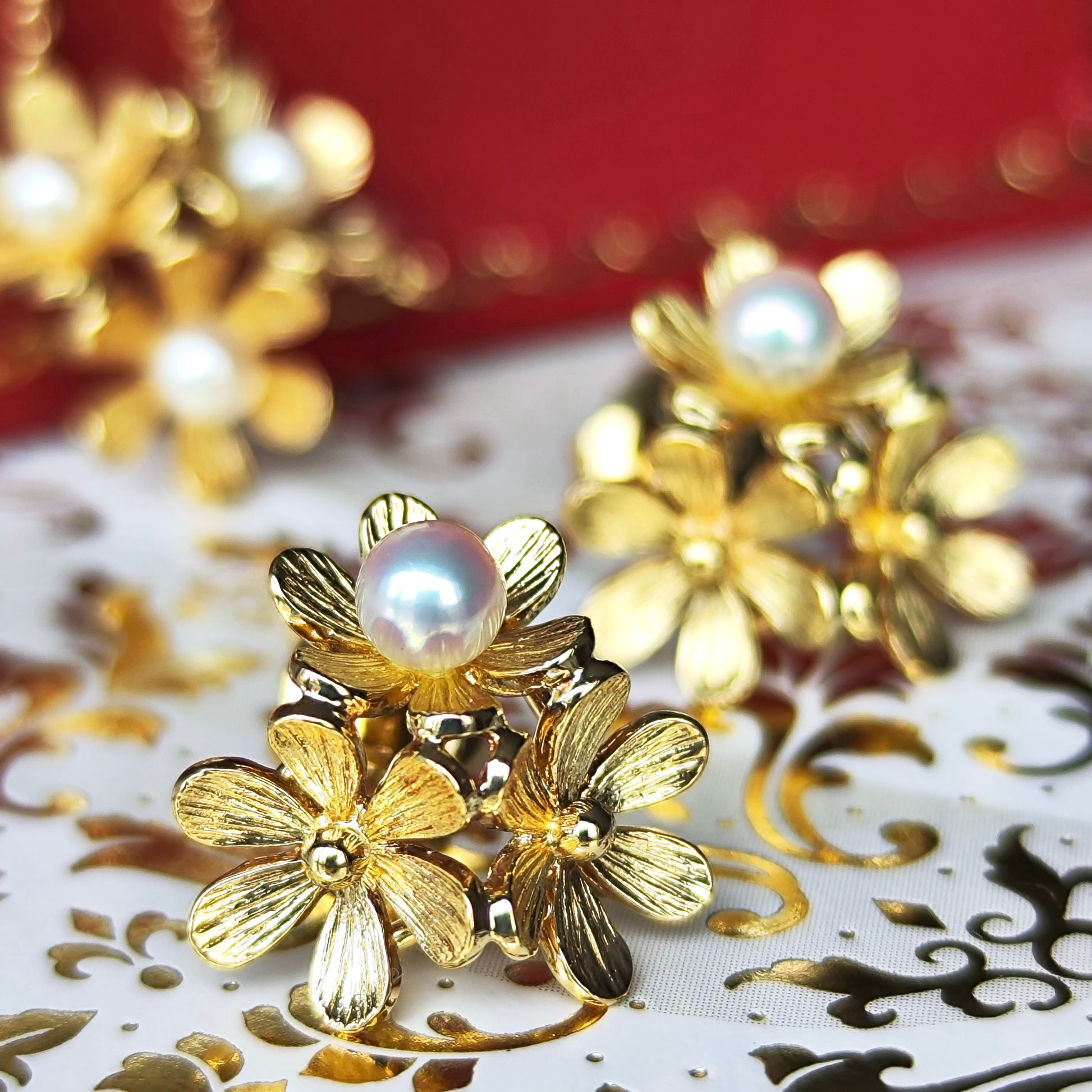 MIKIMOTO ミキモト フラワーモチーフ あこやベビーパール ピアス