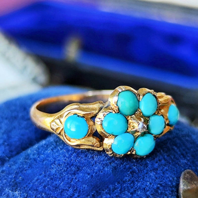 【イギリスアンティーク】トルコ石 天然ローズカットダイヤモンド センチメンタルジュエリー