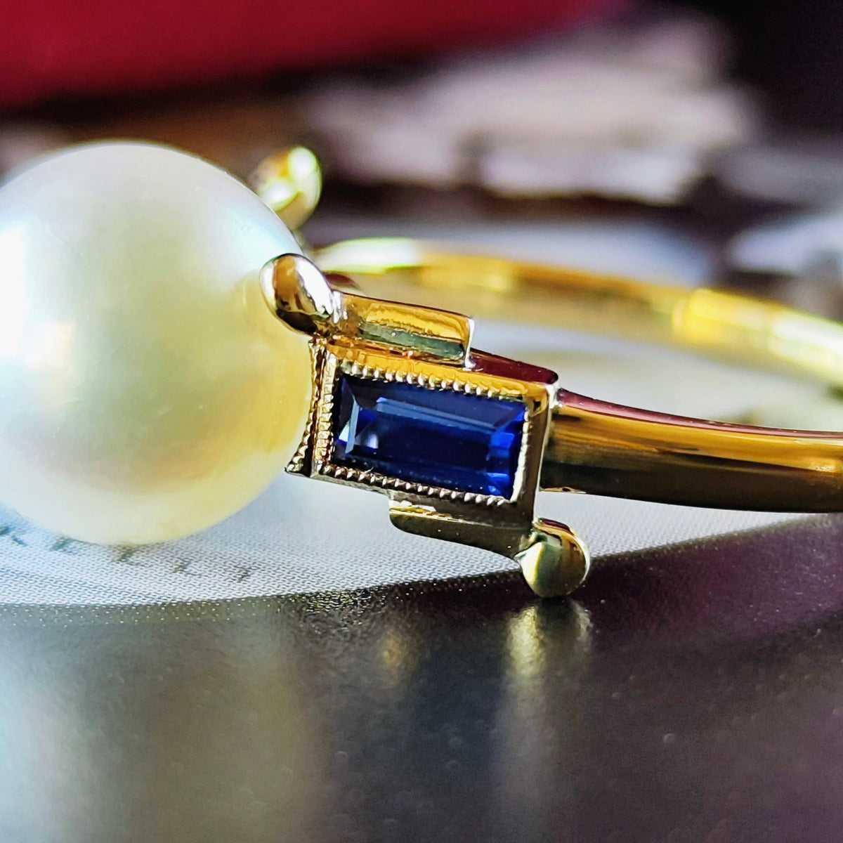 [Vintage Mikimoto] MIKIMOTO Akoya Pearl Sapphire 14K Gold Ring