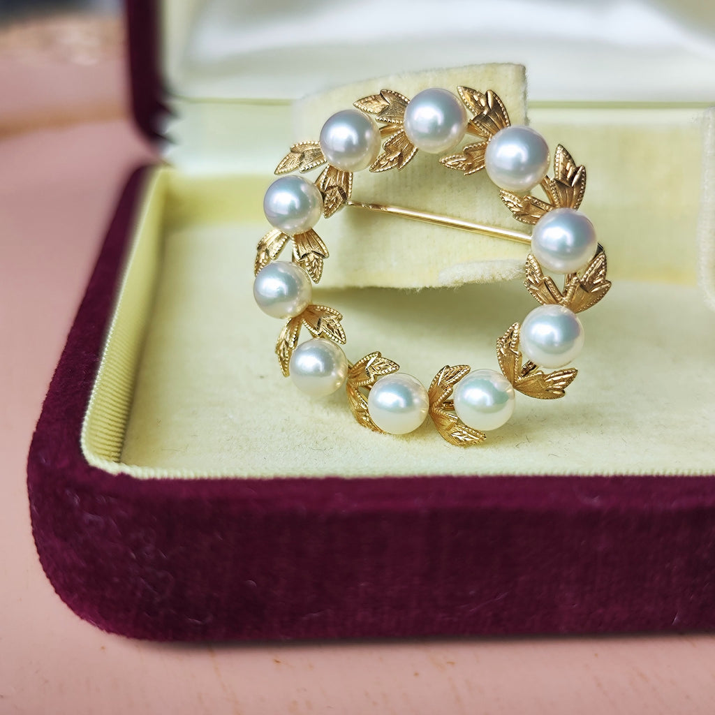 MIKIMOTO ミキモト あこや真珠 リースモチーフ ヴィンテージブローチ