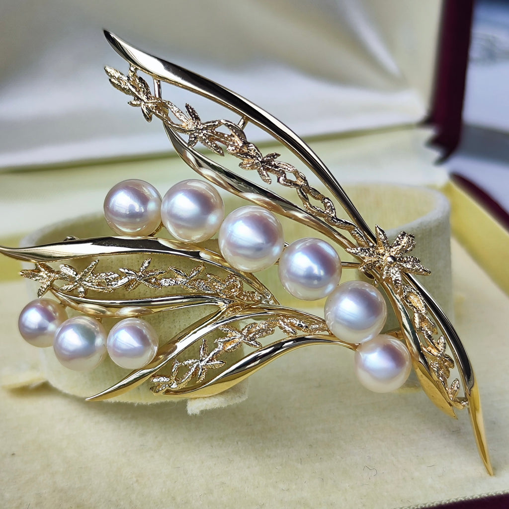 【オールドミキモト 】MIKIMOTO ミキモト あこや真珠 14金 ブローチ ①