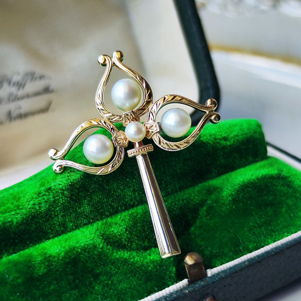 MIKIMOTO ミキモト あこや真珠 ヴィンテージブローチ 14金 アメリカからの里帰り品