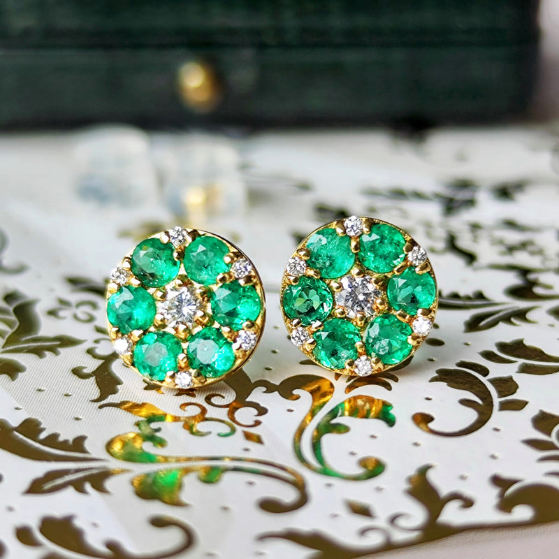 天然エメラルド 天然ダイヤモンド 18金ピアス