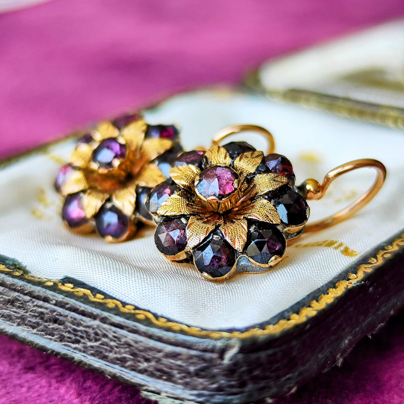 【幻の宝石】フランス アンティーク ペルピニャンガーネット ドルムーズピアス