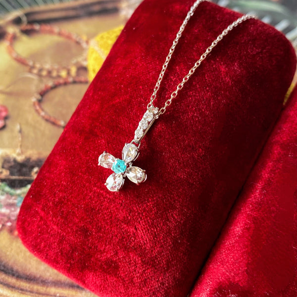 【お値下げ】天然パライバトルマリン 天然ローズカットダイヤモンド 新品ネックレス