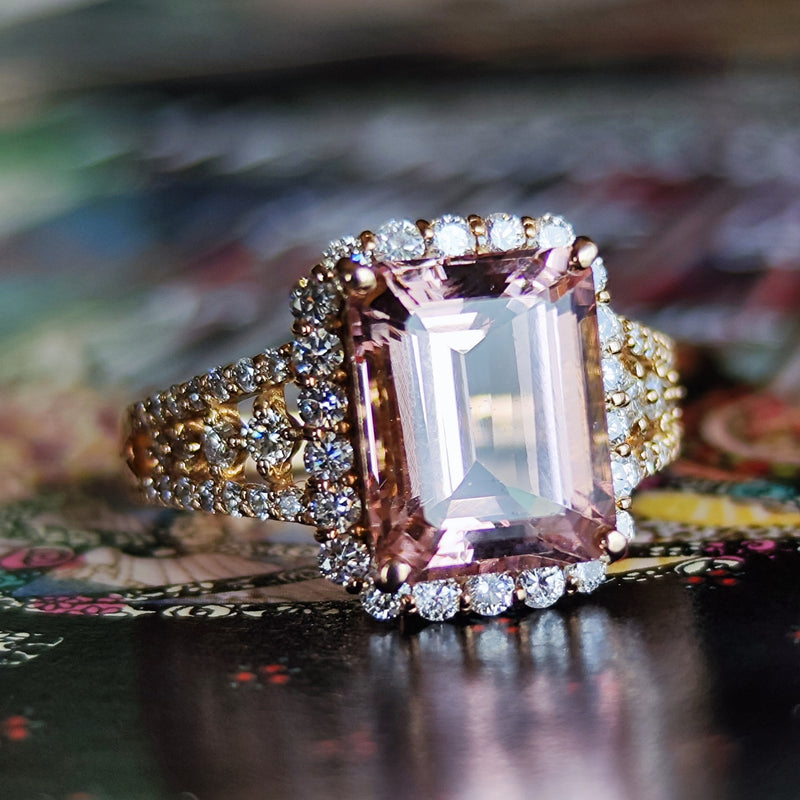 【大粒】天然モルガナイト 3.30ct 天然ダイヤモンド 新品リング