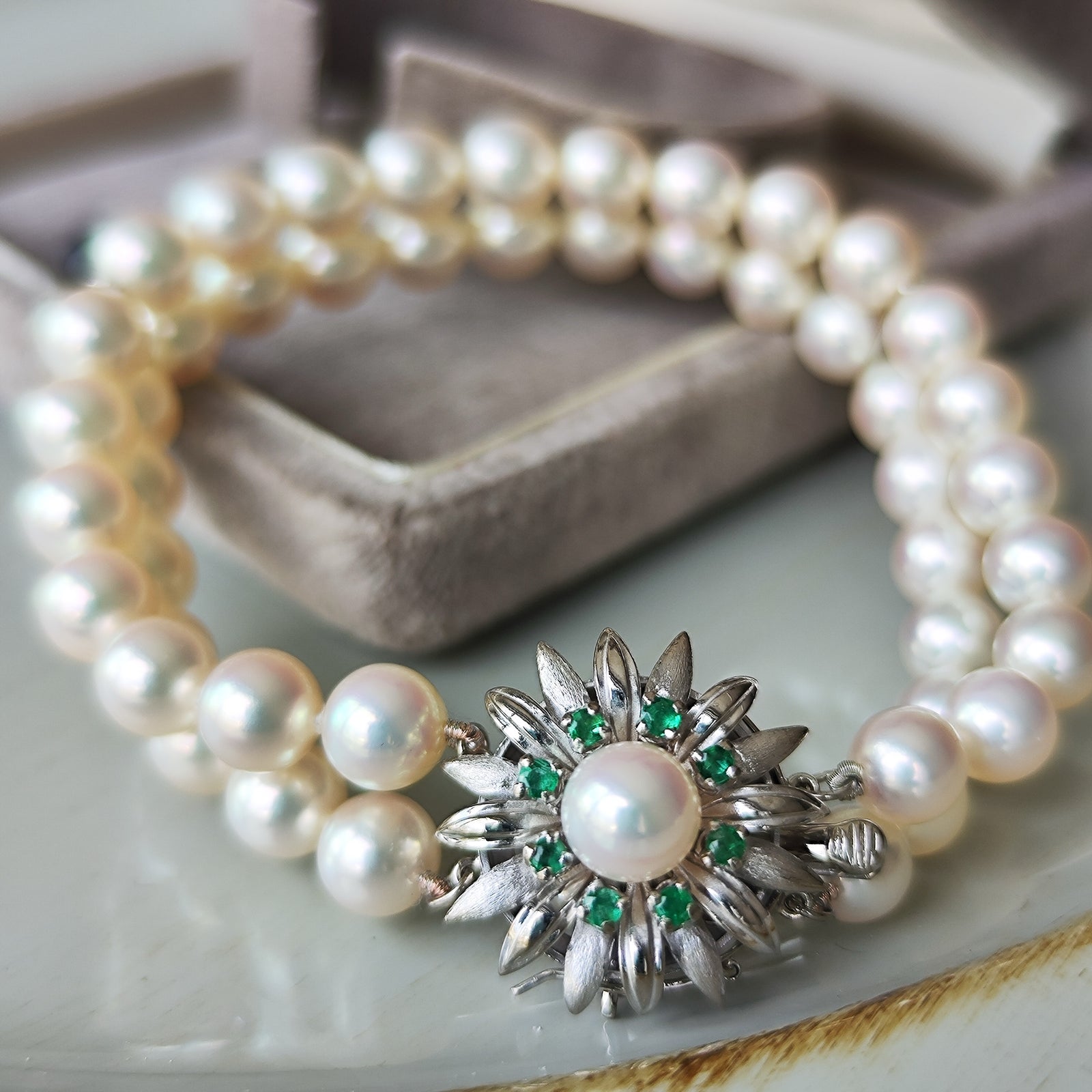 [極美品] MIKIMOTO アコヤ真珠　ミキモト　sv925 ブレスレット MIKIMOTO ミキモト あこや真珠 天然エメラルド ブレスレット