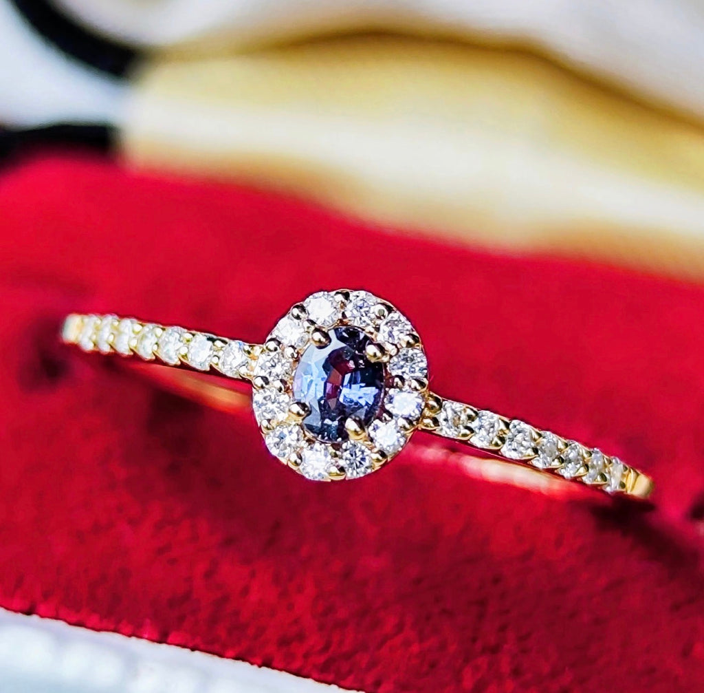 天然アレキサンドライト 0.10ct 天然ダイヤモンド 18金リング