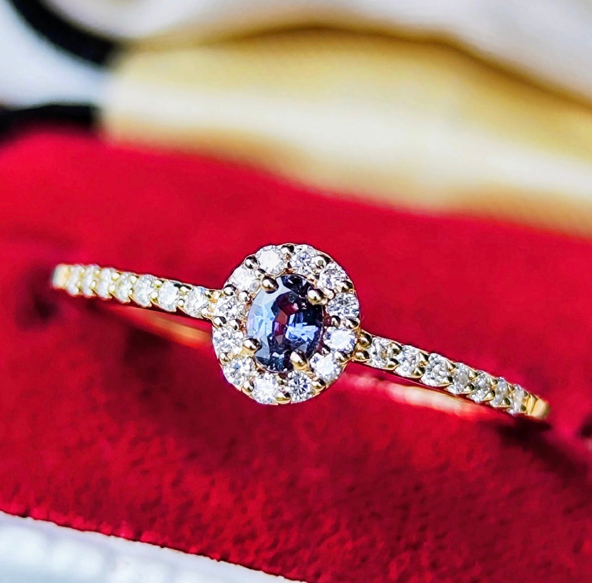 天然アレキサンドライト 0.10ct 天然ダイヤモンド 18金リング