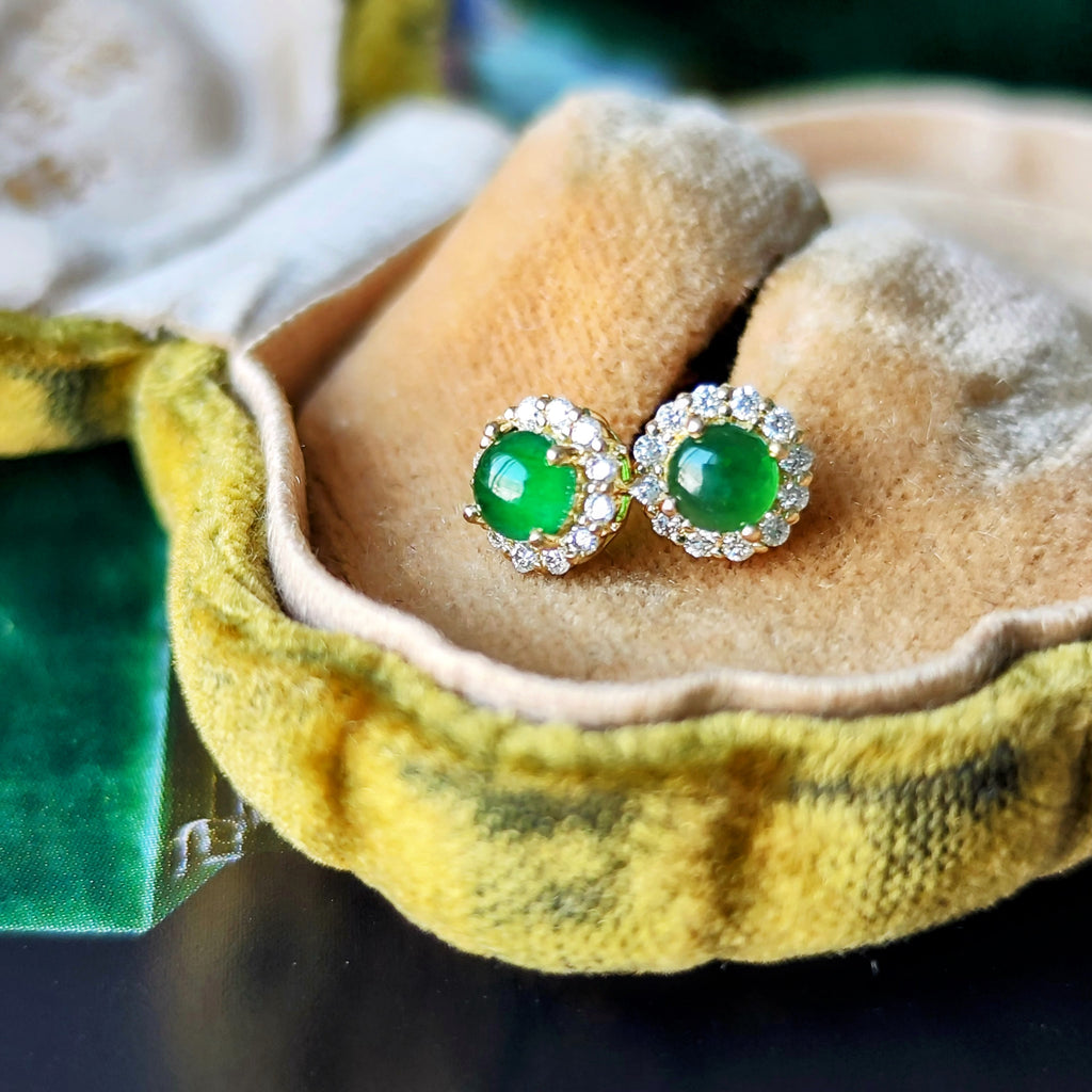 【追加入荷】天然翡翠 天然ダイヤモンド 18金ピアス
