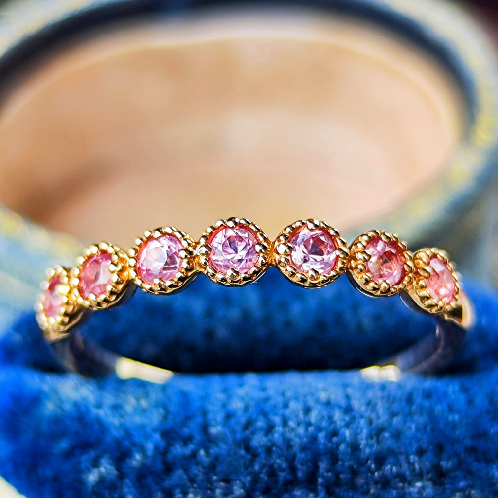 天然パパラチアサファイア 0.37ct ハーフエタニティリング