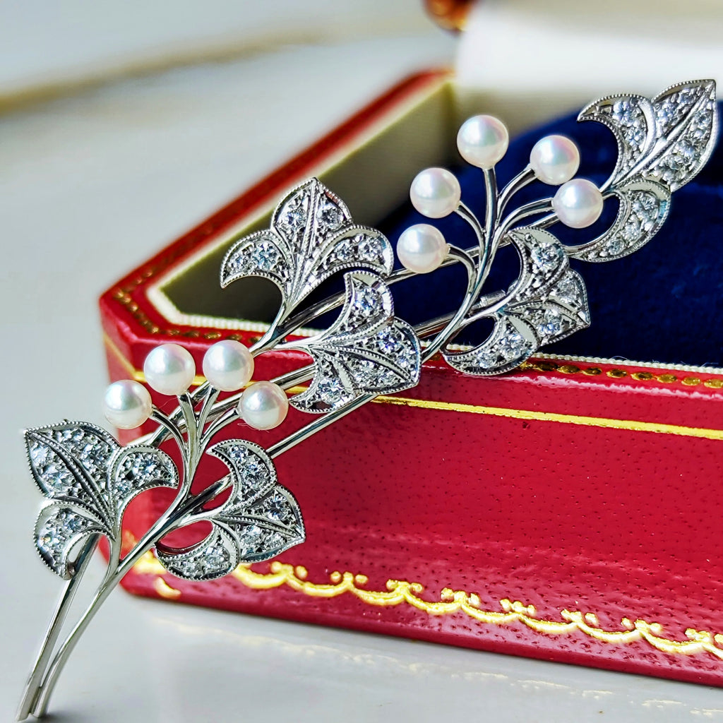MIKIMOTO ミキモト あこや真珠 天然ダイヤモンド Ir（リジウム）ブローチ
