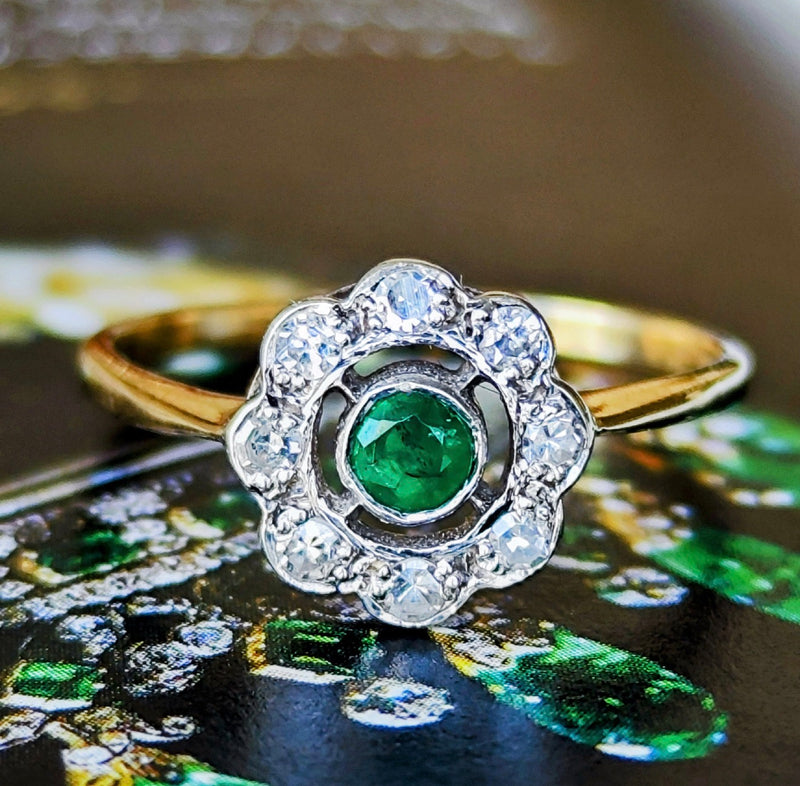 【イギリスアンティーク】天然エメラルド 天然ダイヤモンド