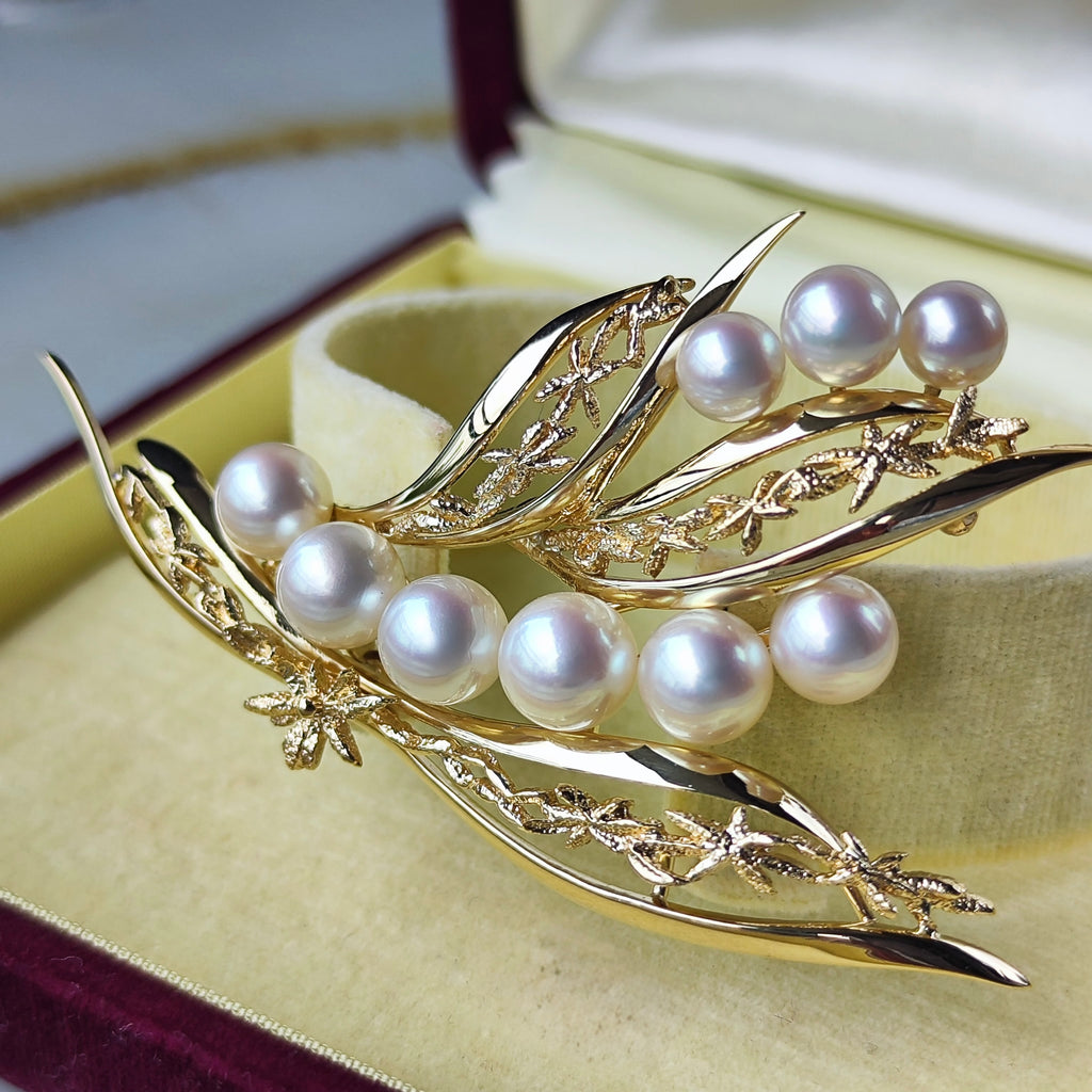 【オールドミキモト 】MIKIMOTO ミキモト あこや真珠 14金 ブローチ ①