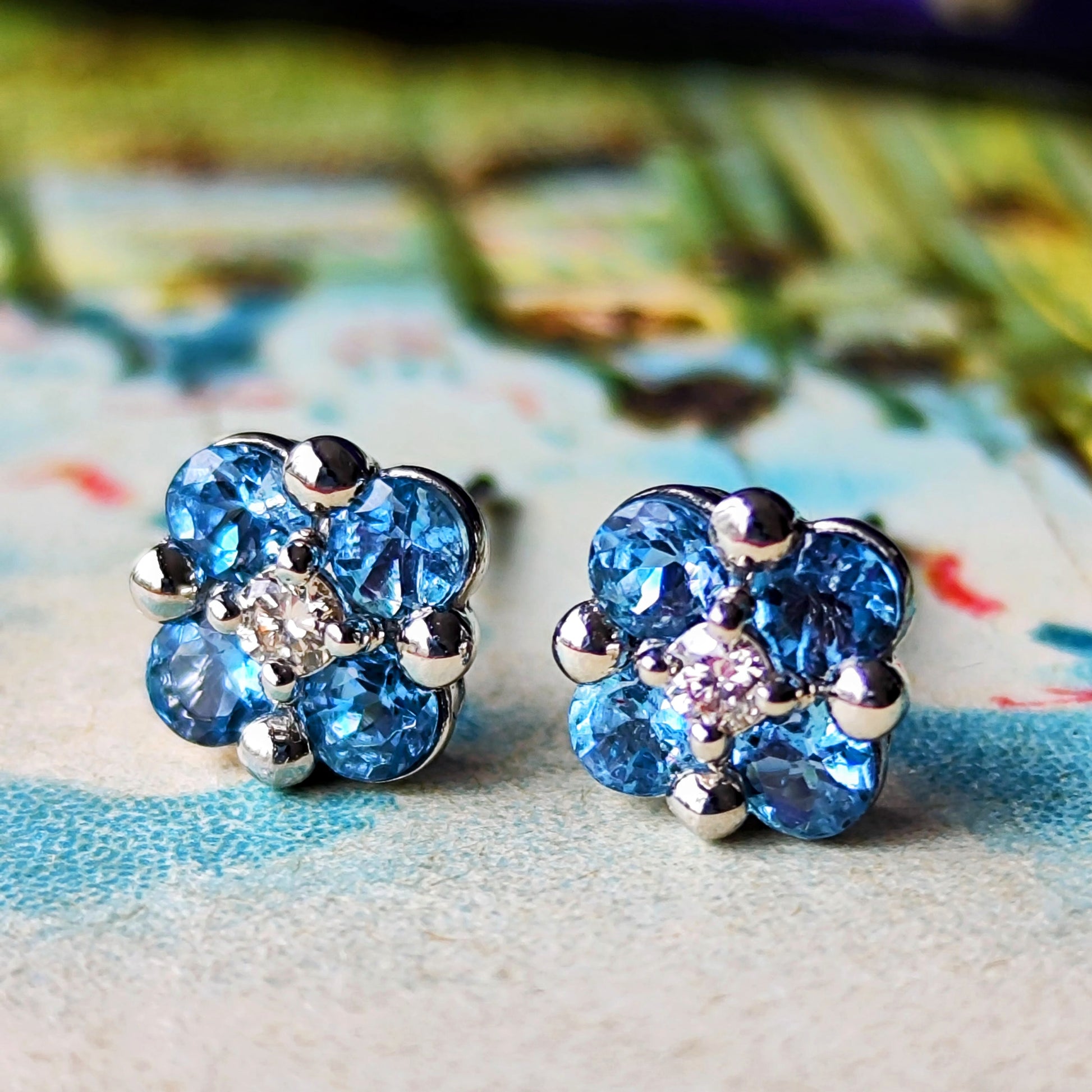 【サンタマリア】天然アクアマリン 天然ダイヤモンド プラチナピアス