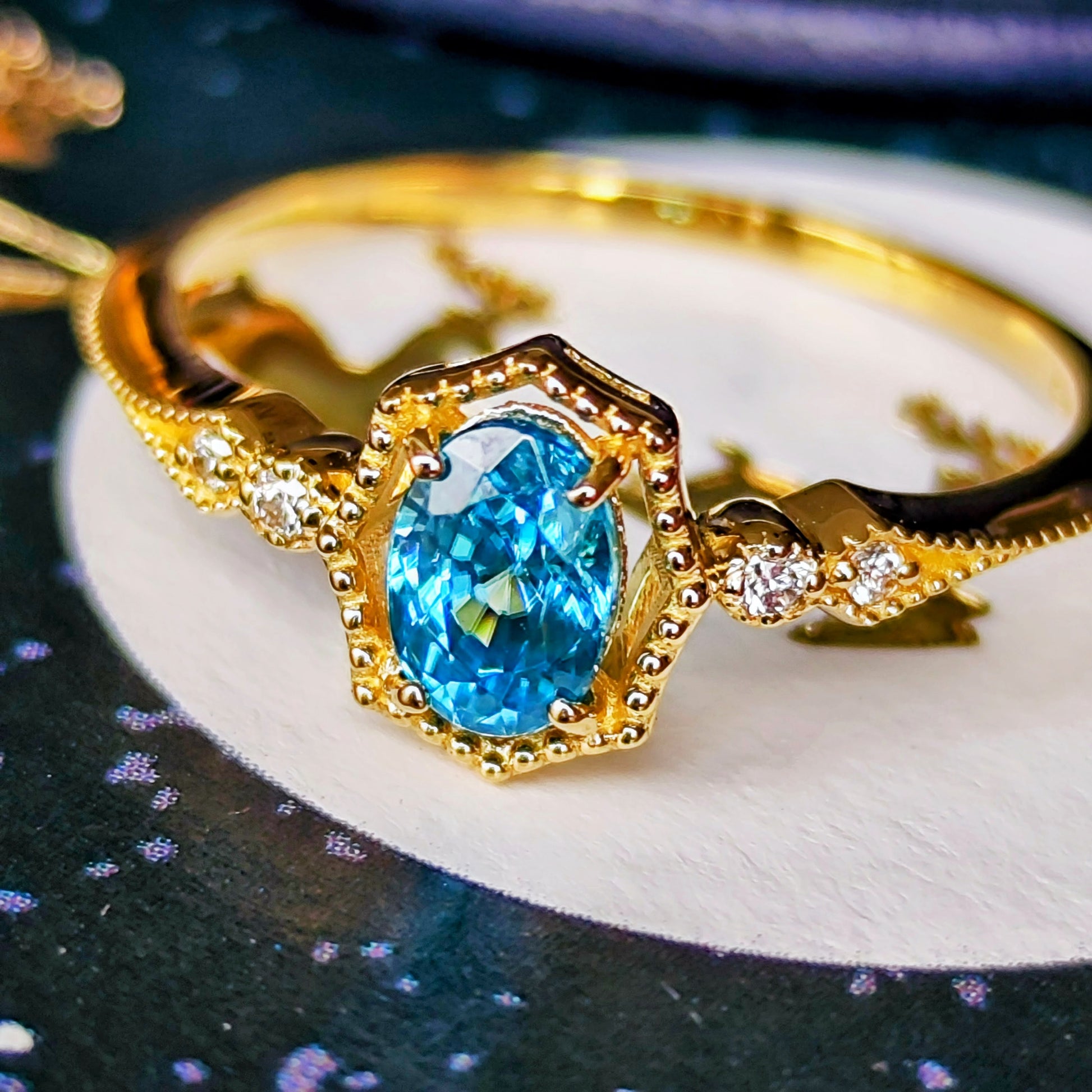 【お値下げ】天然ジルコン 天然ダイヤモンド 18金リング