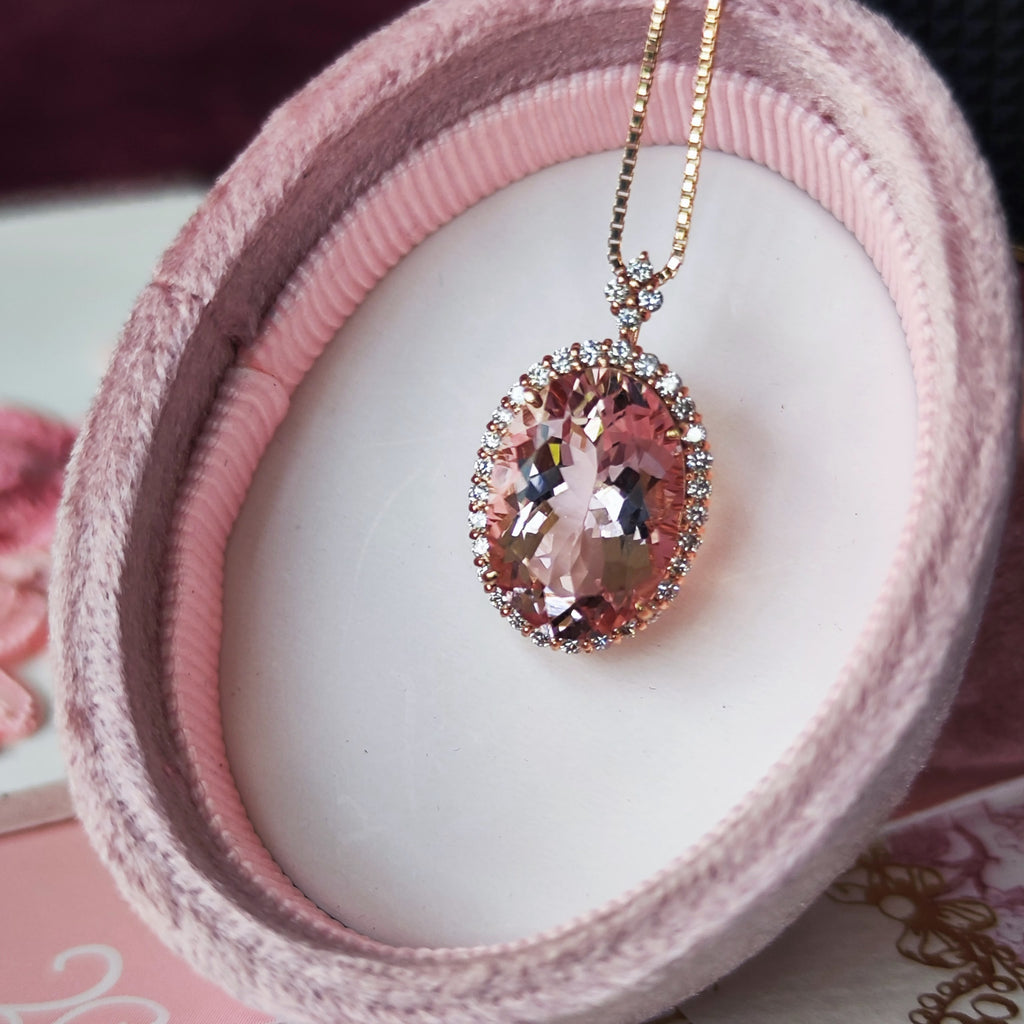 【大粒 4.96ct】天然モルガナイト 天然ダイヤモンド ネックレス