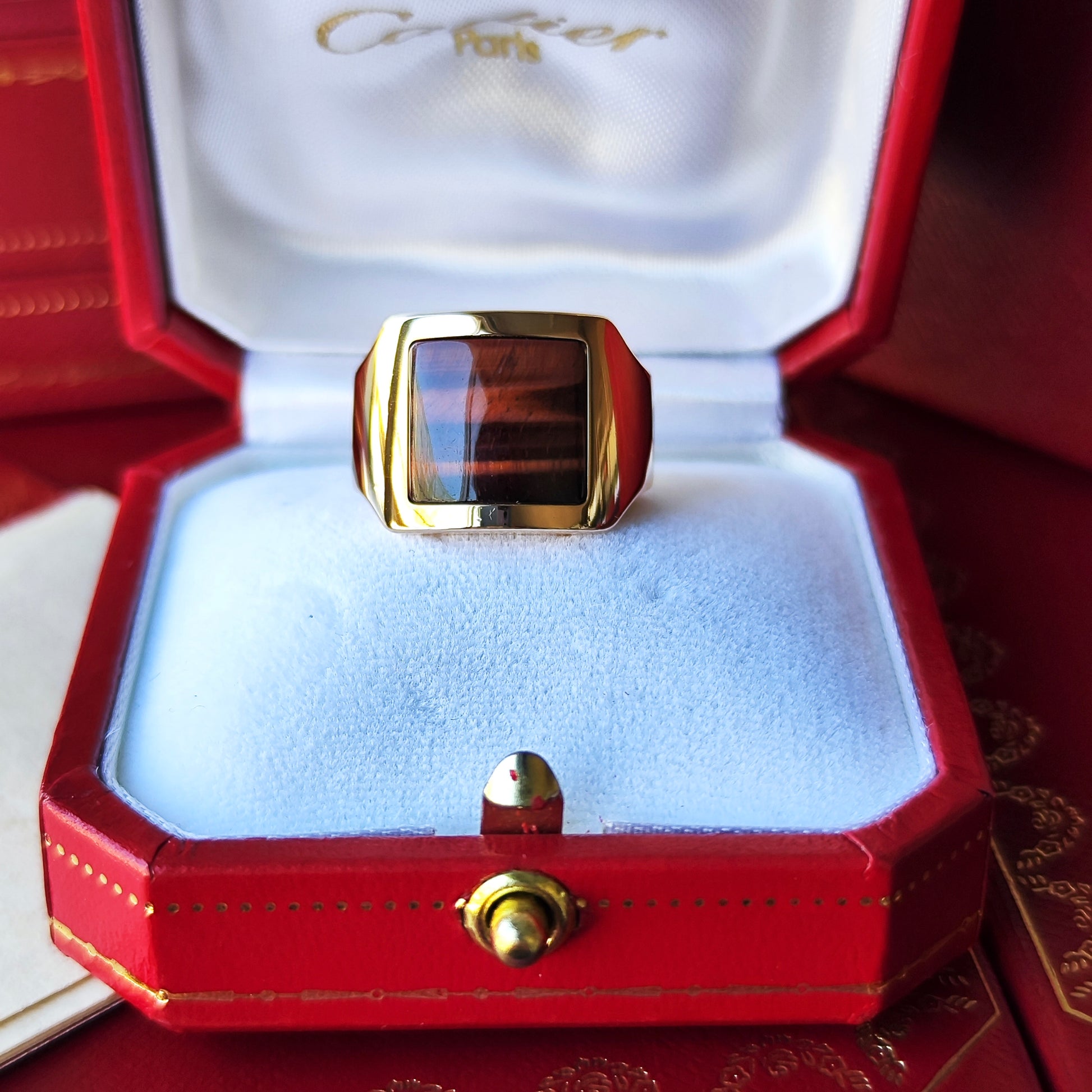 【Vintage Cartier】カルティエ サントス デュモン タイガーアイ 18金PG 10号 リング