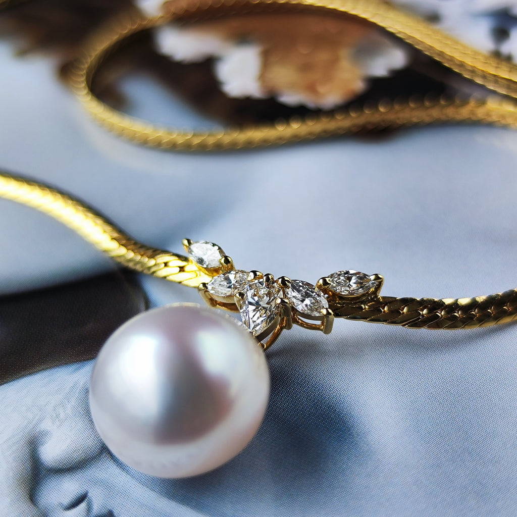 MIKIMOTO ミキモト 白蝶真珠 ダイヤモンド ネックレス