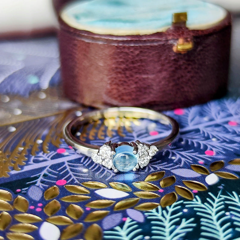 天然アクアマリンキャッツアイ 天然ダイヤモンド プラチナリング